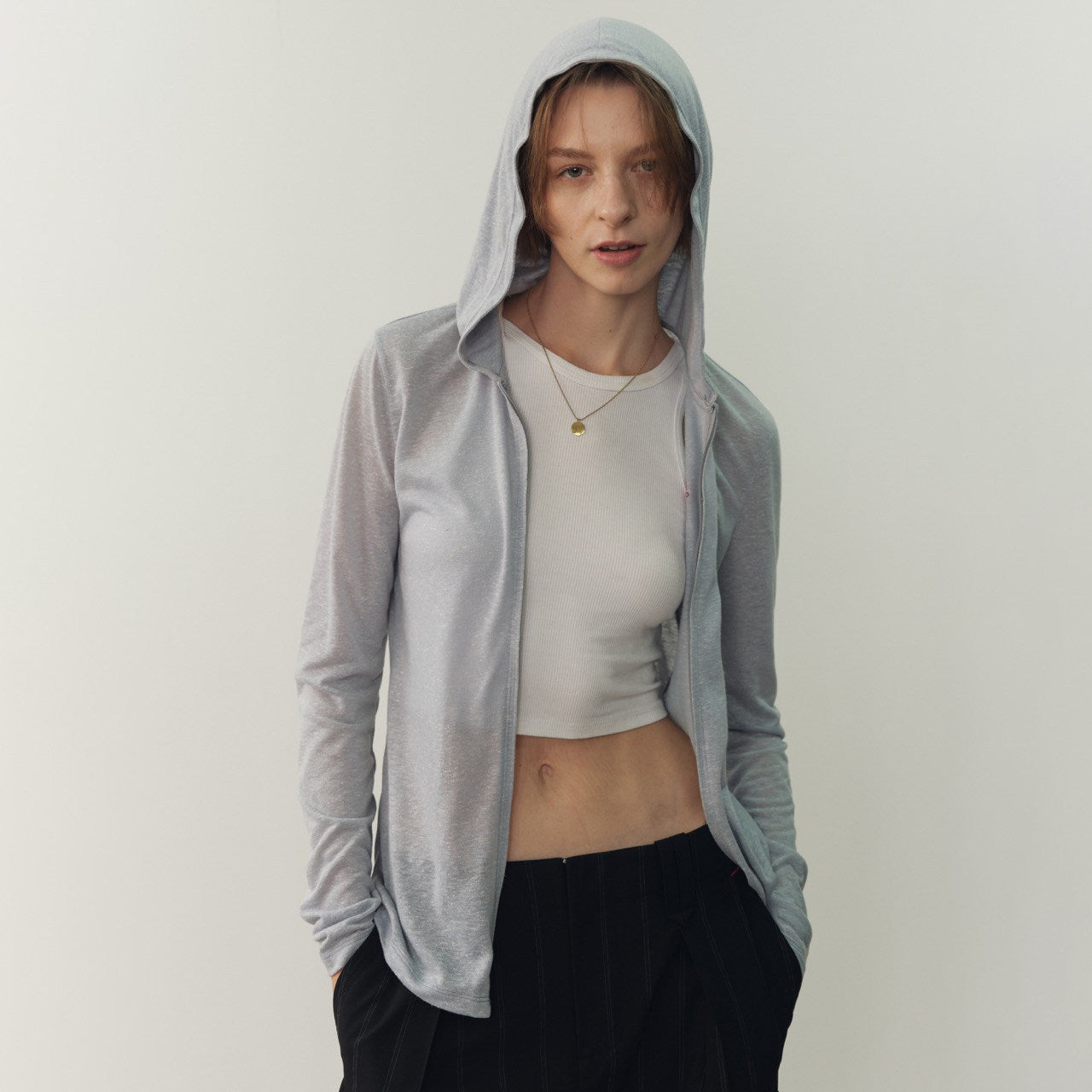 Choi Ranjun's linen-blend zippered hooded sun protection suit