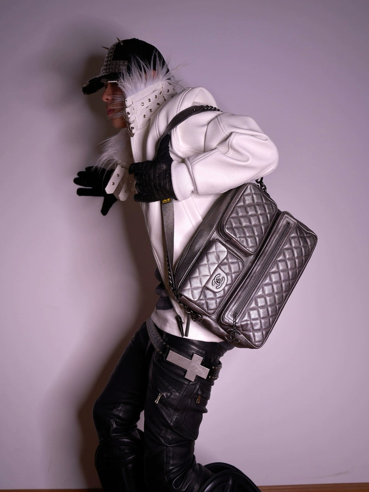 REBEL WAVE 25FW  Cracked Pattern Studded Cross Belt