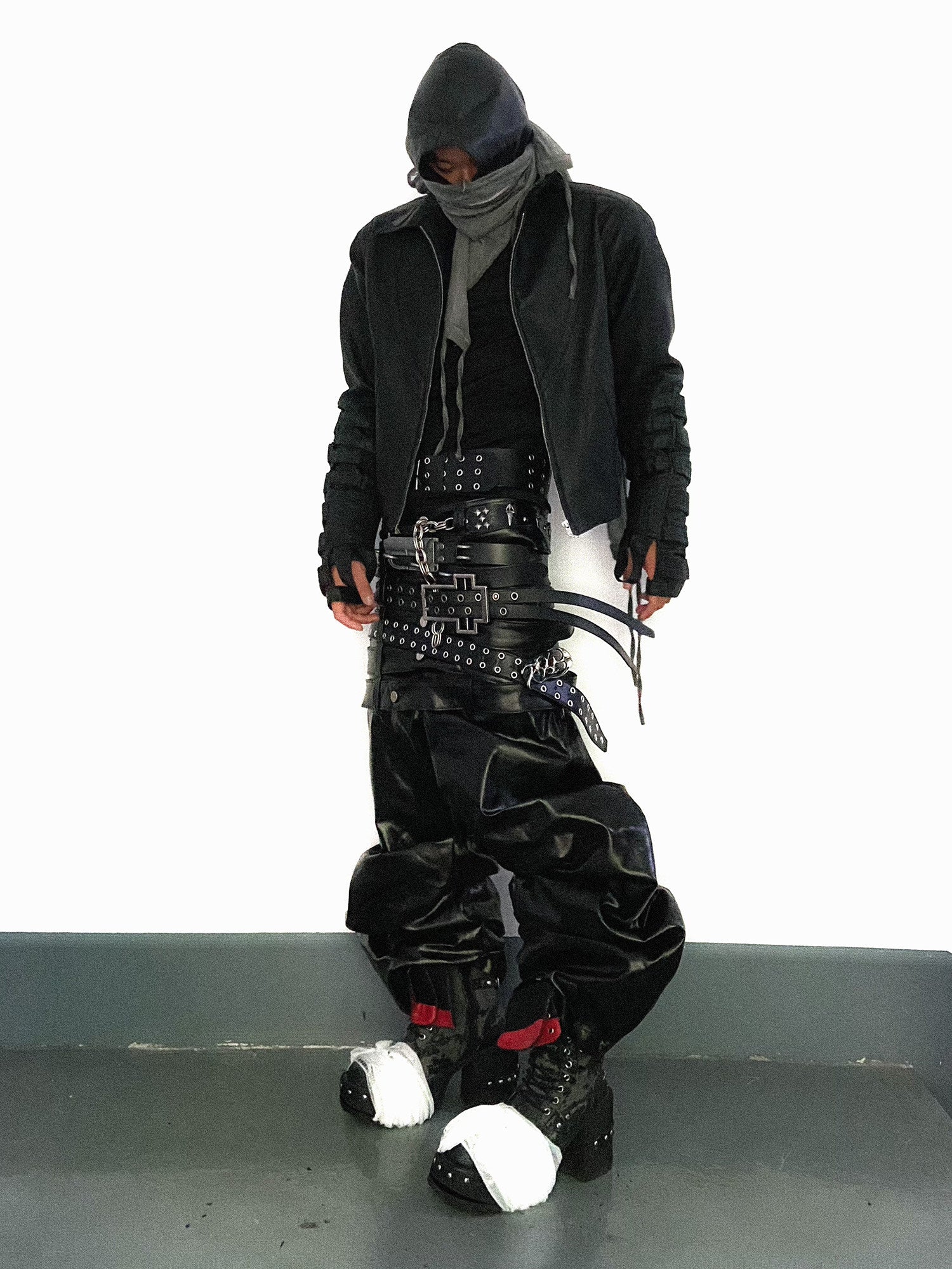 REBEL WAVE Six-Waistband Multi-Waistband Curved Leather Pants