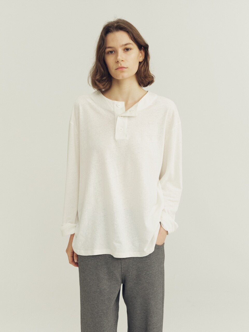 THE PROUDER Linen Cotton Bamboo Joint Simple Henry Shirt