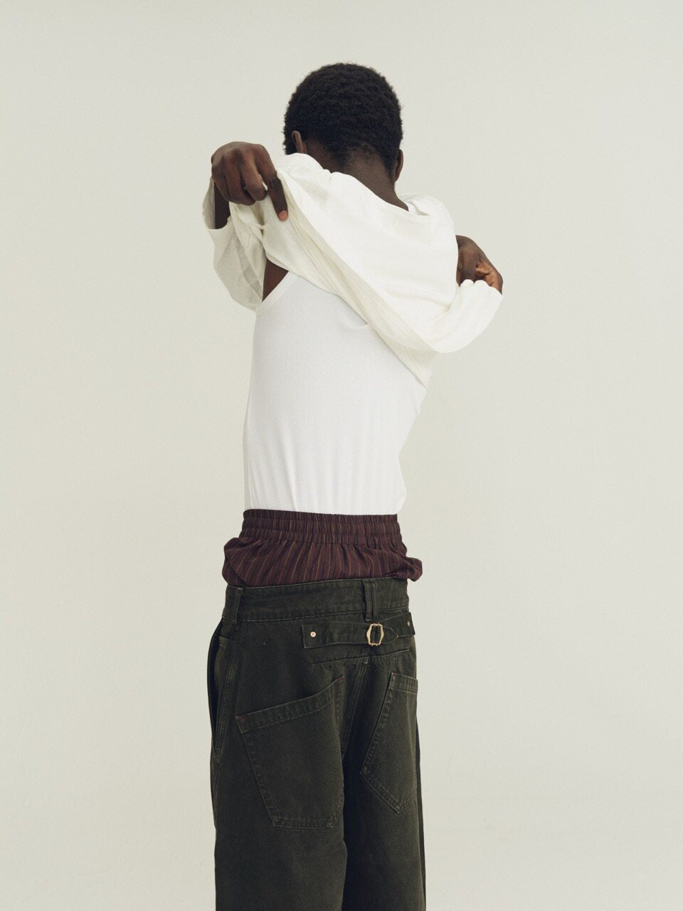 THE PROUDER  cotton army green three-dimensional cut denim cropped pants