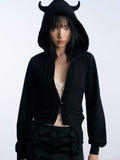 Nodress black devil's horn waist cinched sweatshirt jacket