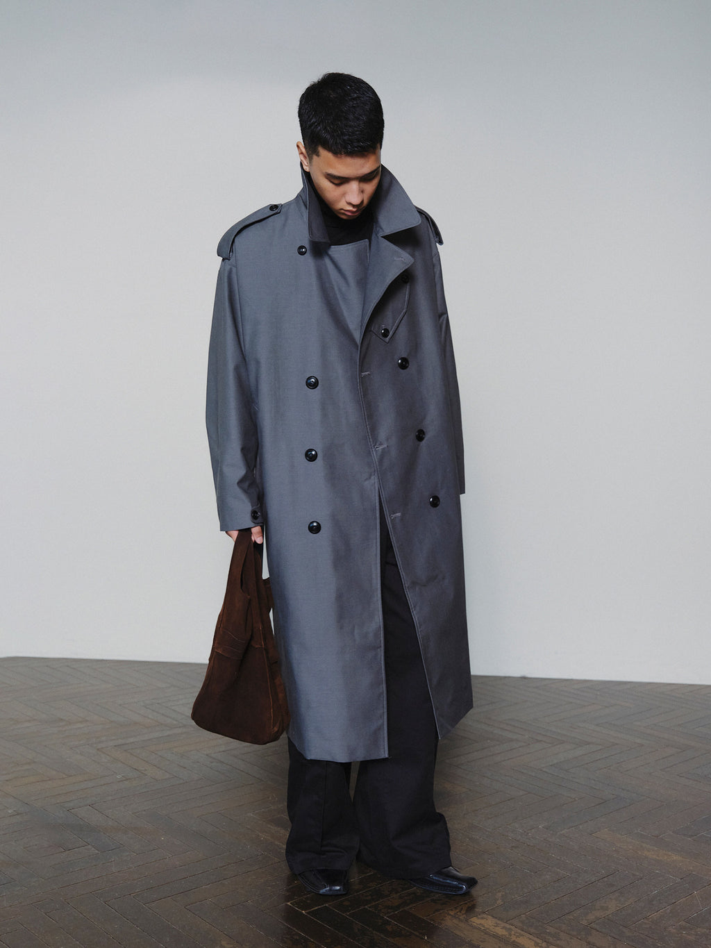 Sairenssei Oversized Sleeve Double-Breasted Long Trench Coat.