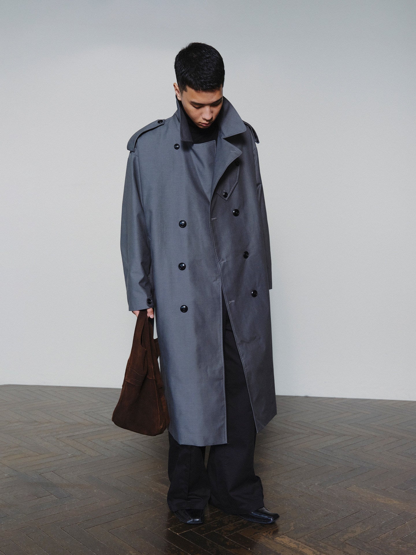 Sairenssei Oversized Sleeve Double-Breasted Long Trench Coat.