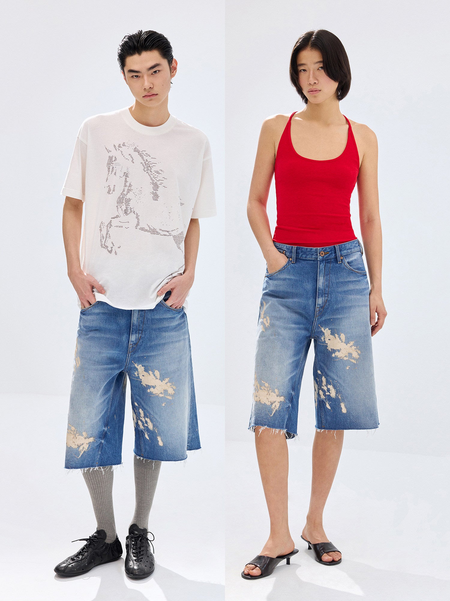 Simple Project Paint Splatter Denim Shorts