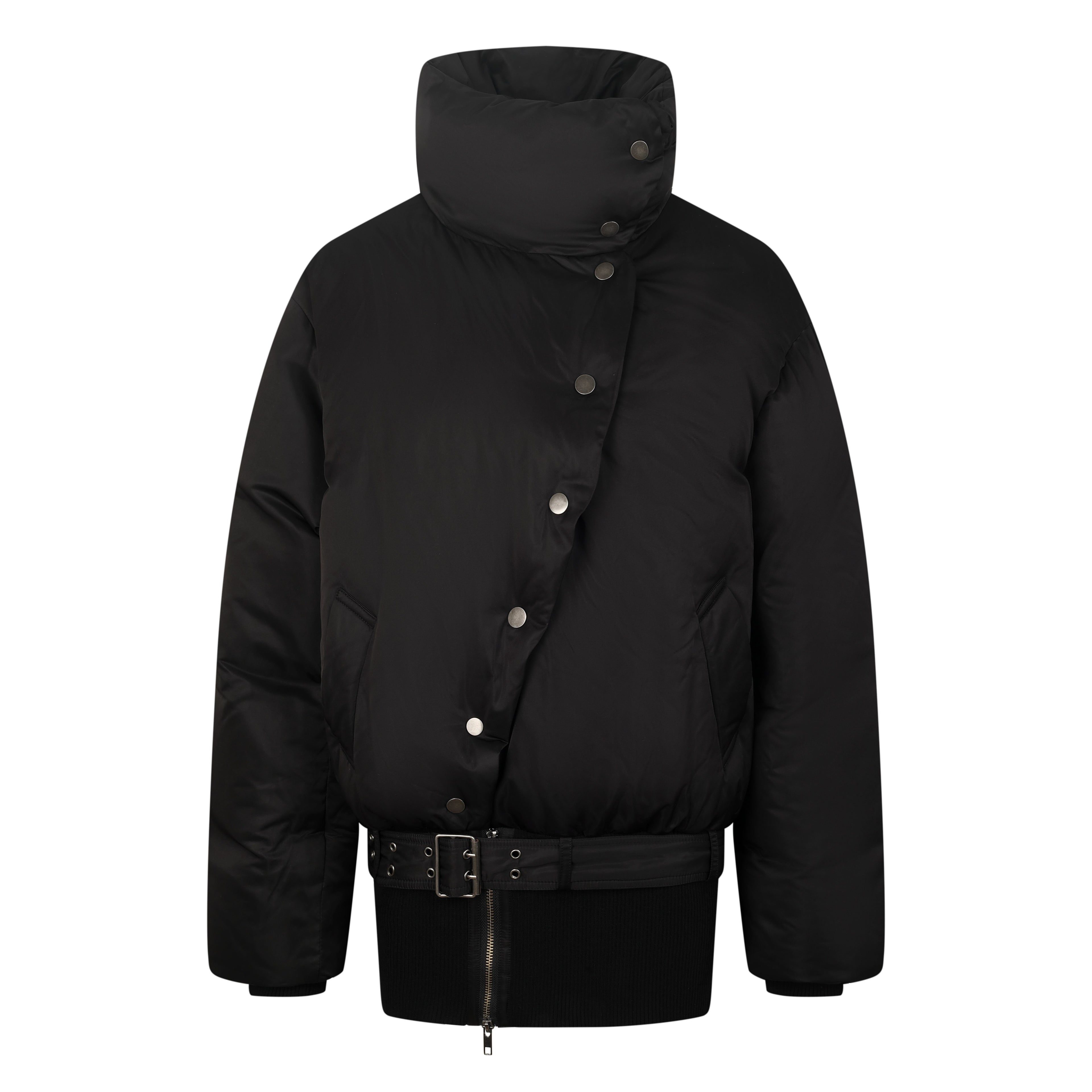 Nodress Black Asymmetrical  Mid-Length Down Jacket