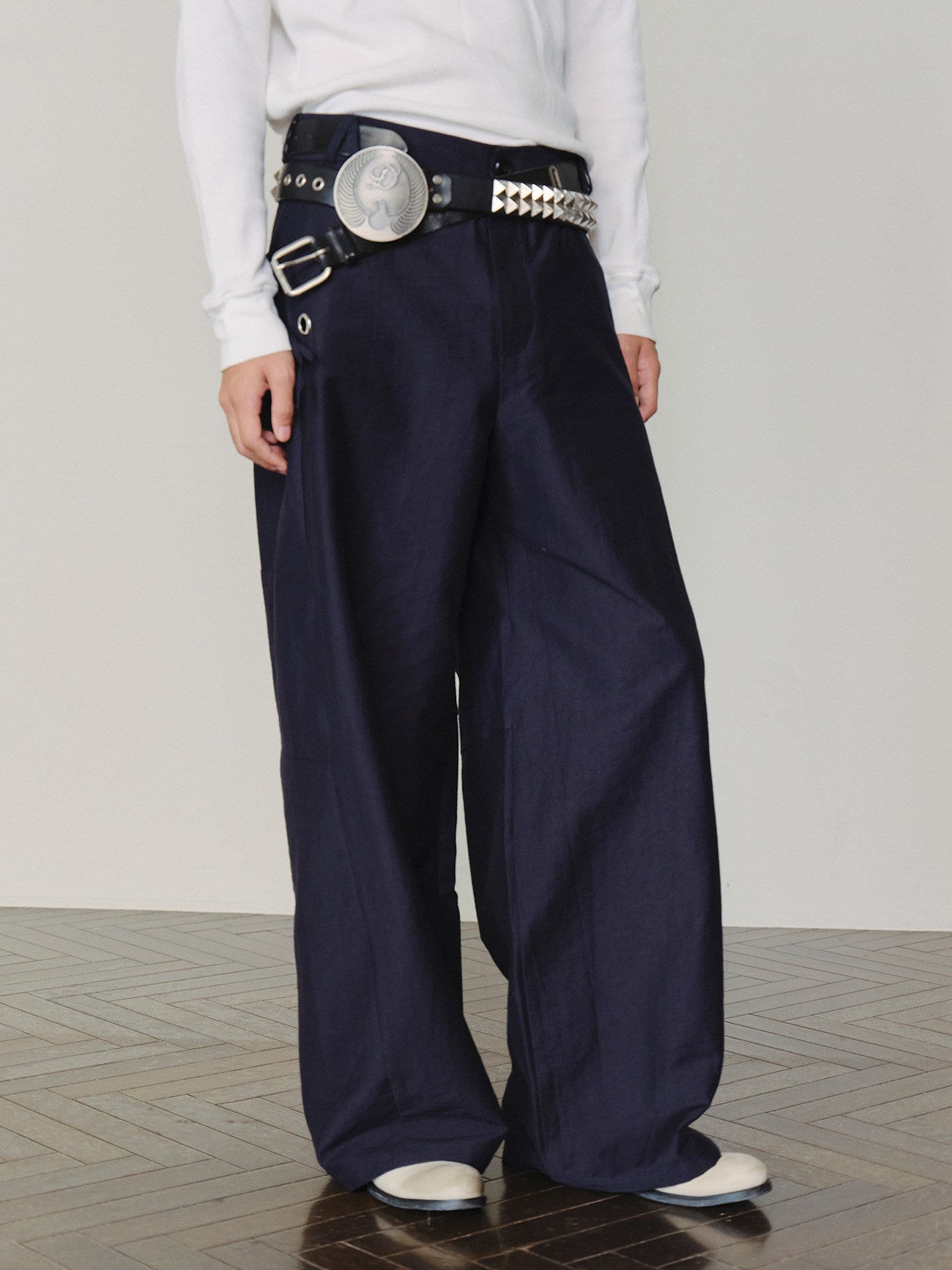 Sairenssei Metal-Accented Grommet Detail Pants