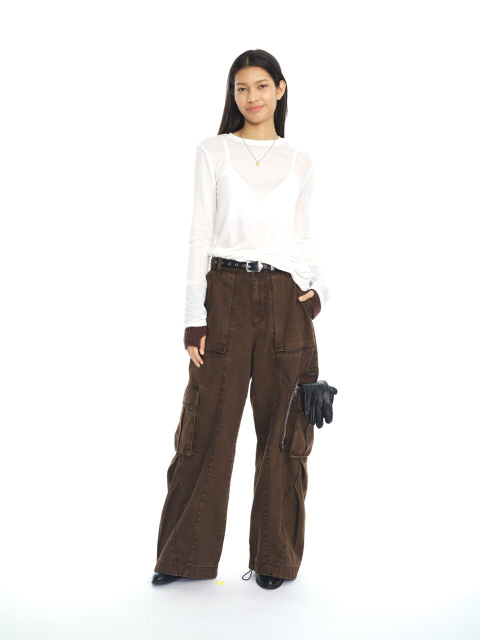 THE PROUDER brown pleated pocket cargo pants