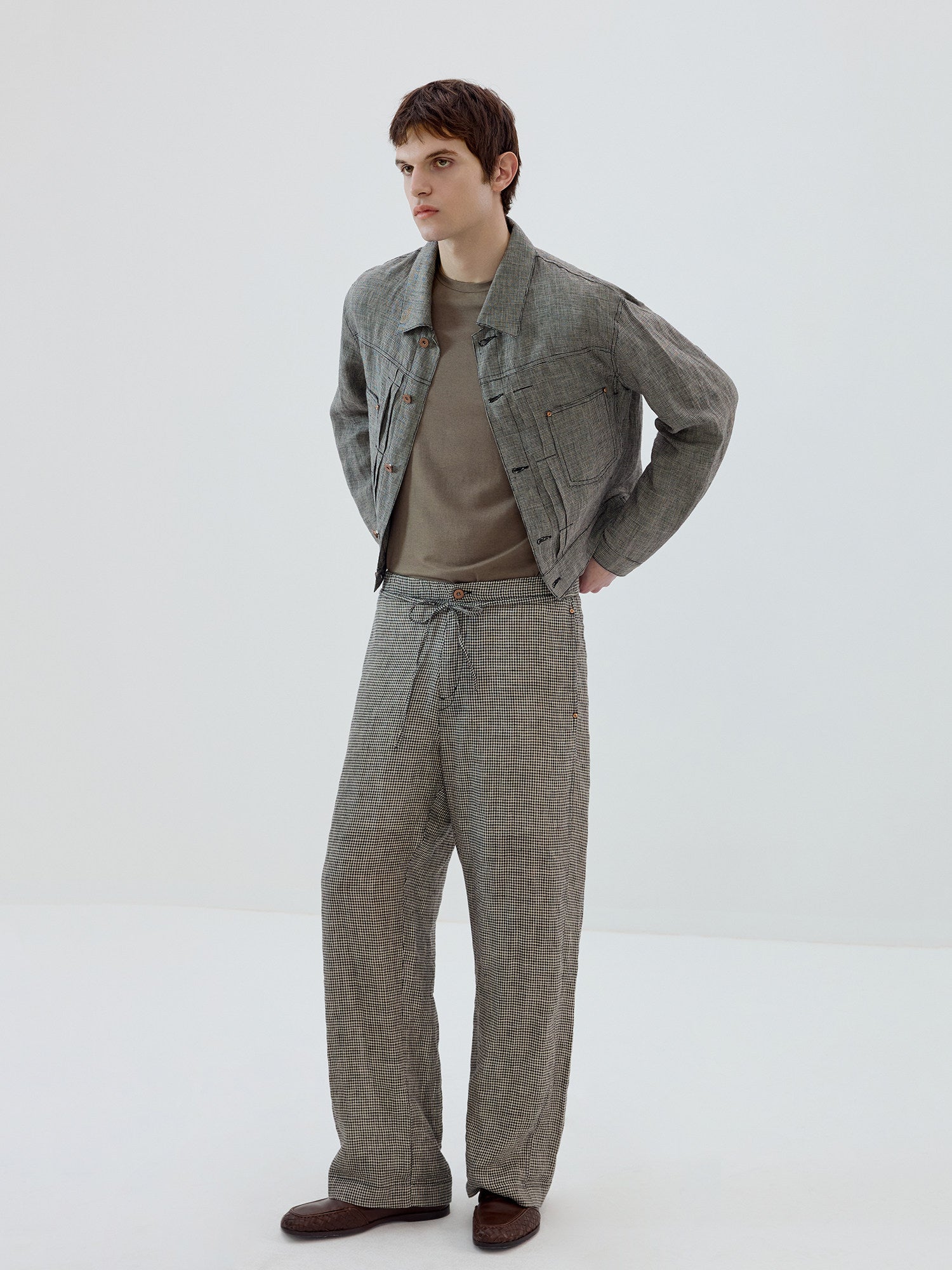 Simple Project Plaid Linen Trousers