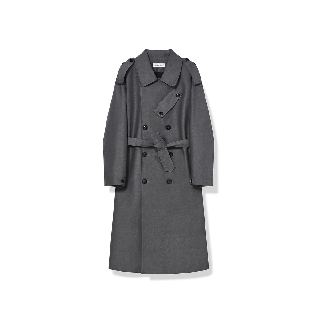Sairenssei Oversized Sleeve Double-Breasted Long Trench Coat.