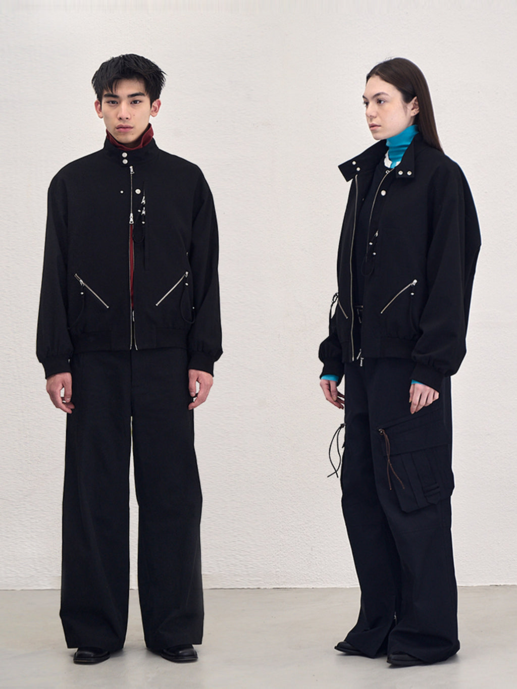Sairenssei Black Heavy-Duty Beaded Stand Collar Minimalist Jacket