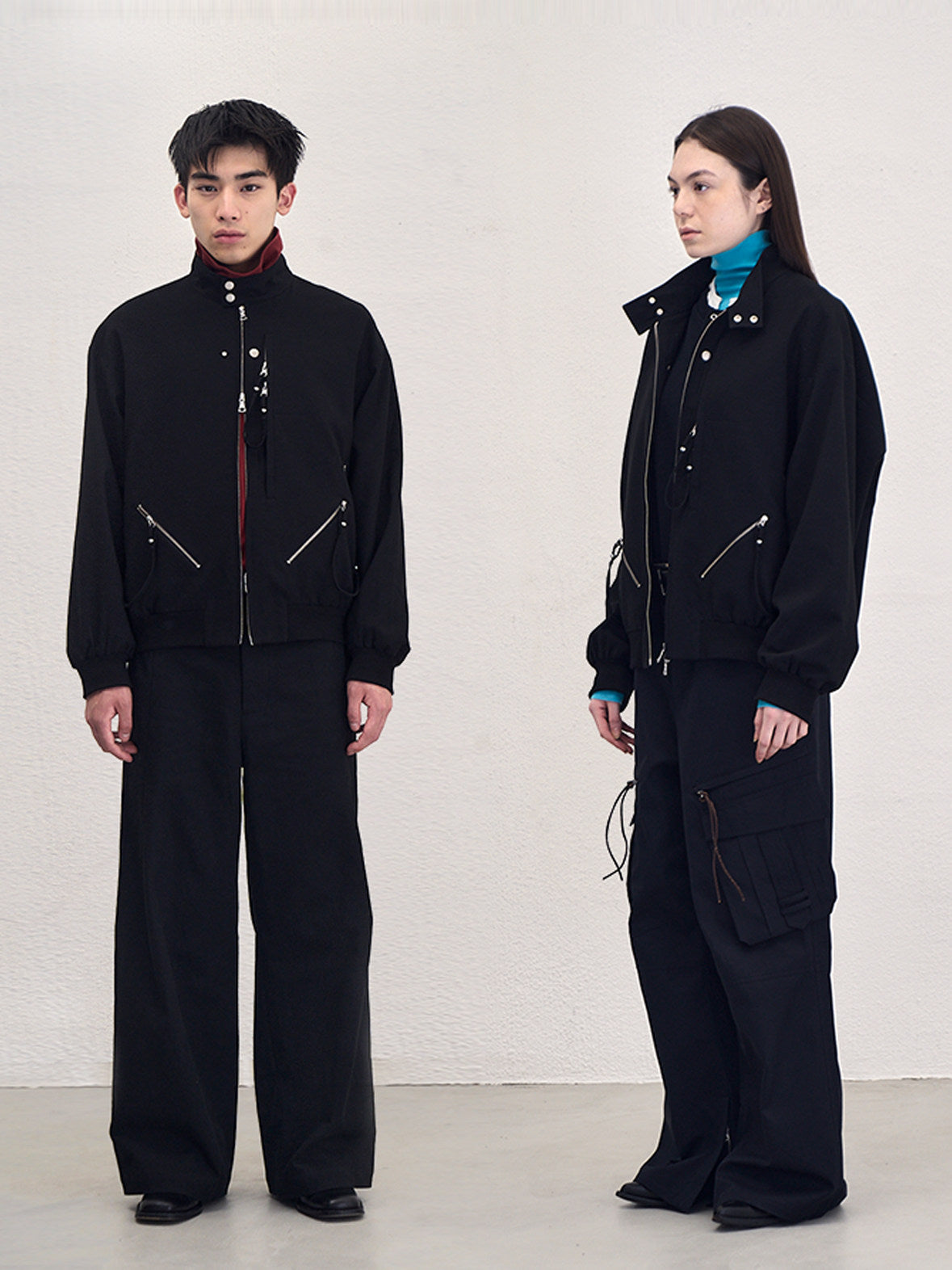 Sairenssei Black Heavy-Duty Beaded Stand Collar Minimalist Jacket