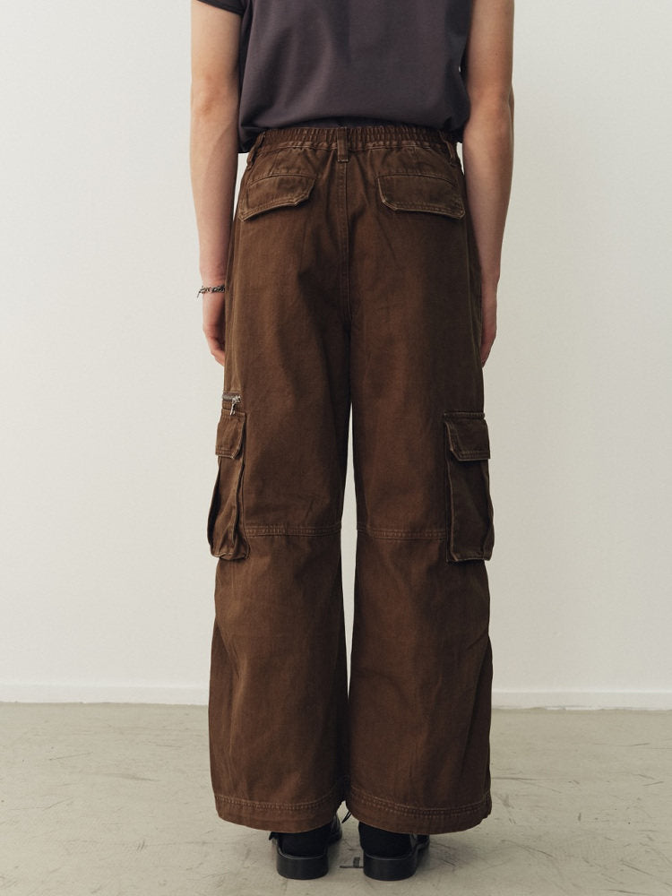 THE PROUDER brown pleated pocket cargo pants