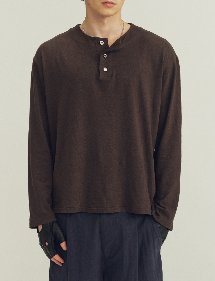 THE PROUDER Linen Cotton Bamboo Joint Simple Henry Shirt