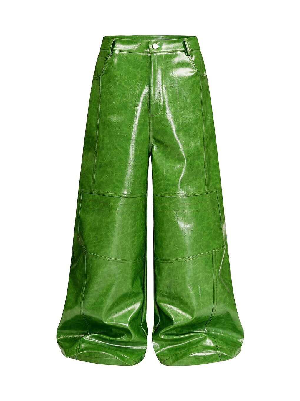 REBEL WAVE Green Liquid Leather Wide-Leg Pants