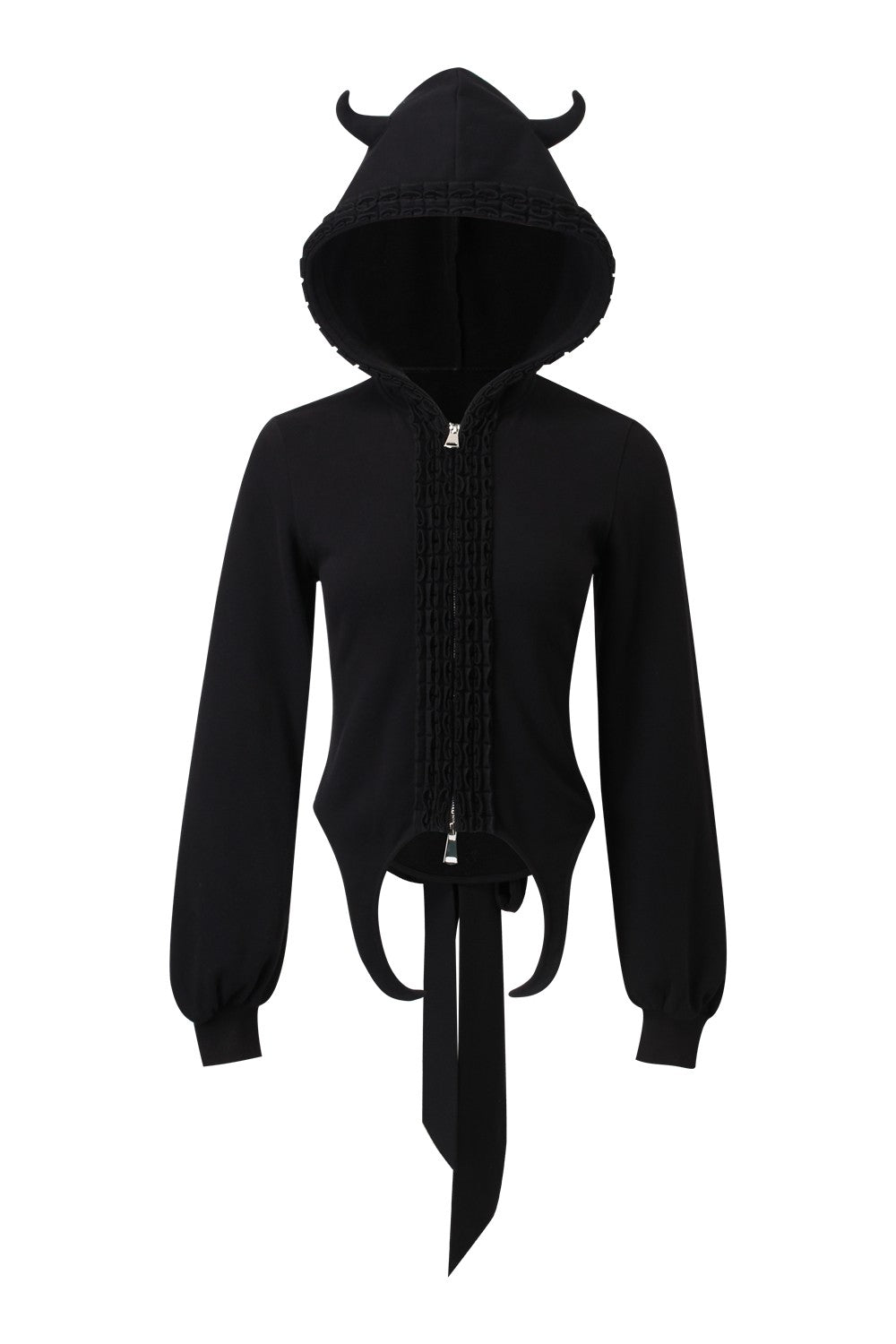Nodress black devil's horn waist cinched sweatshirt jacket