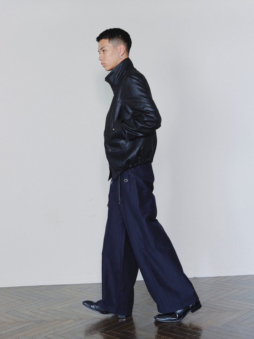 Sairenssei Distressed Leather-Look Drawstring Jacket