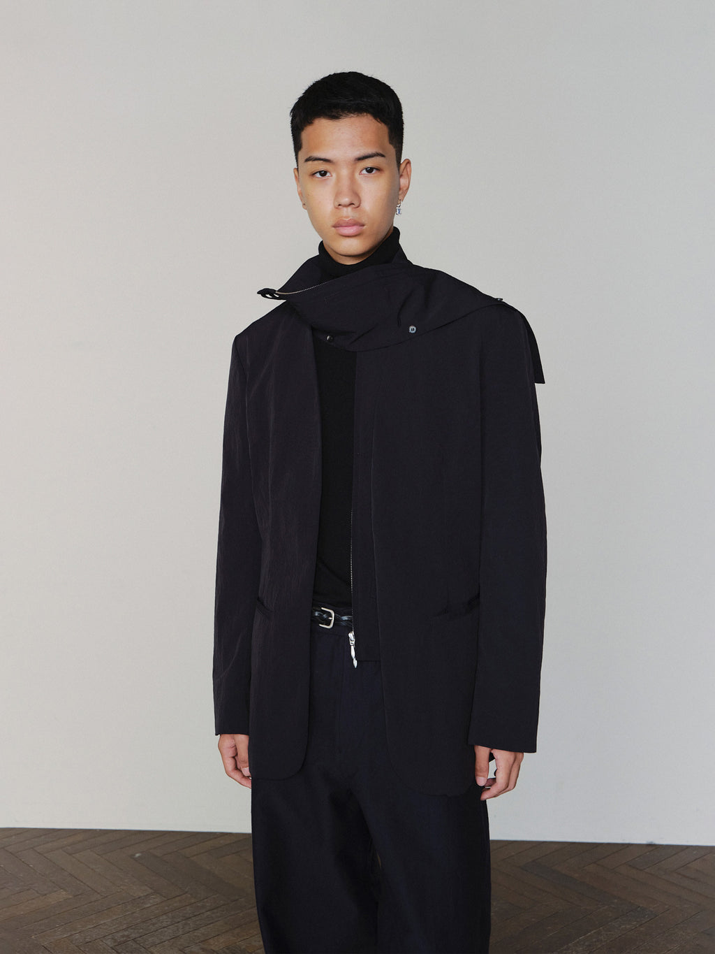 Sairenssei Detachable Faux Two-Piece Double Zipper Simple Suit Jacket