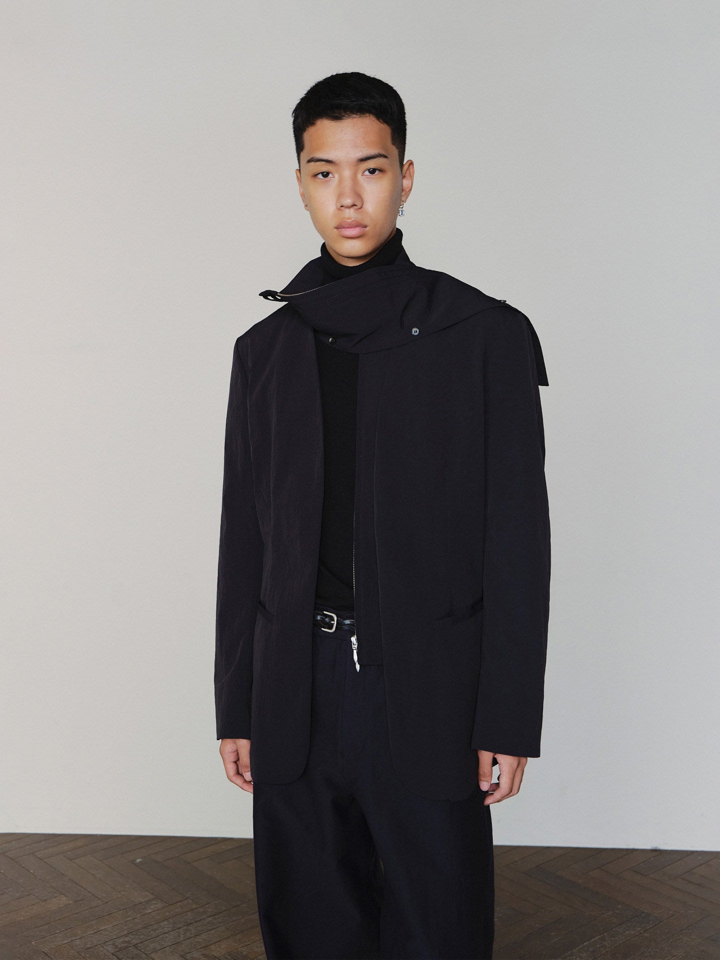 Sairenssei Detachable Faux Two-Piece Double Zipper Simple Suit Jacket