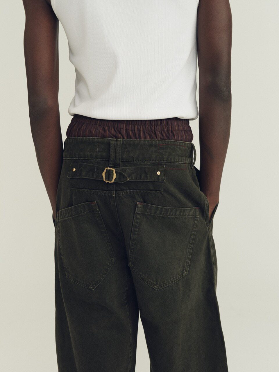 THE PROUDER  cotton army green three-dimensional cut denim cropped pants