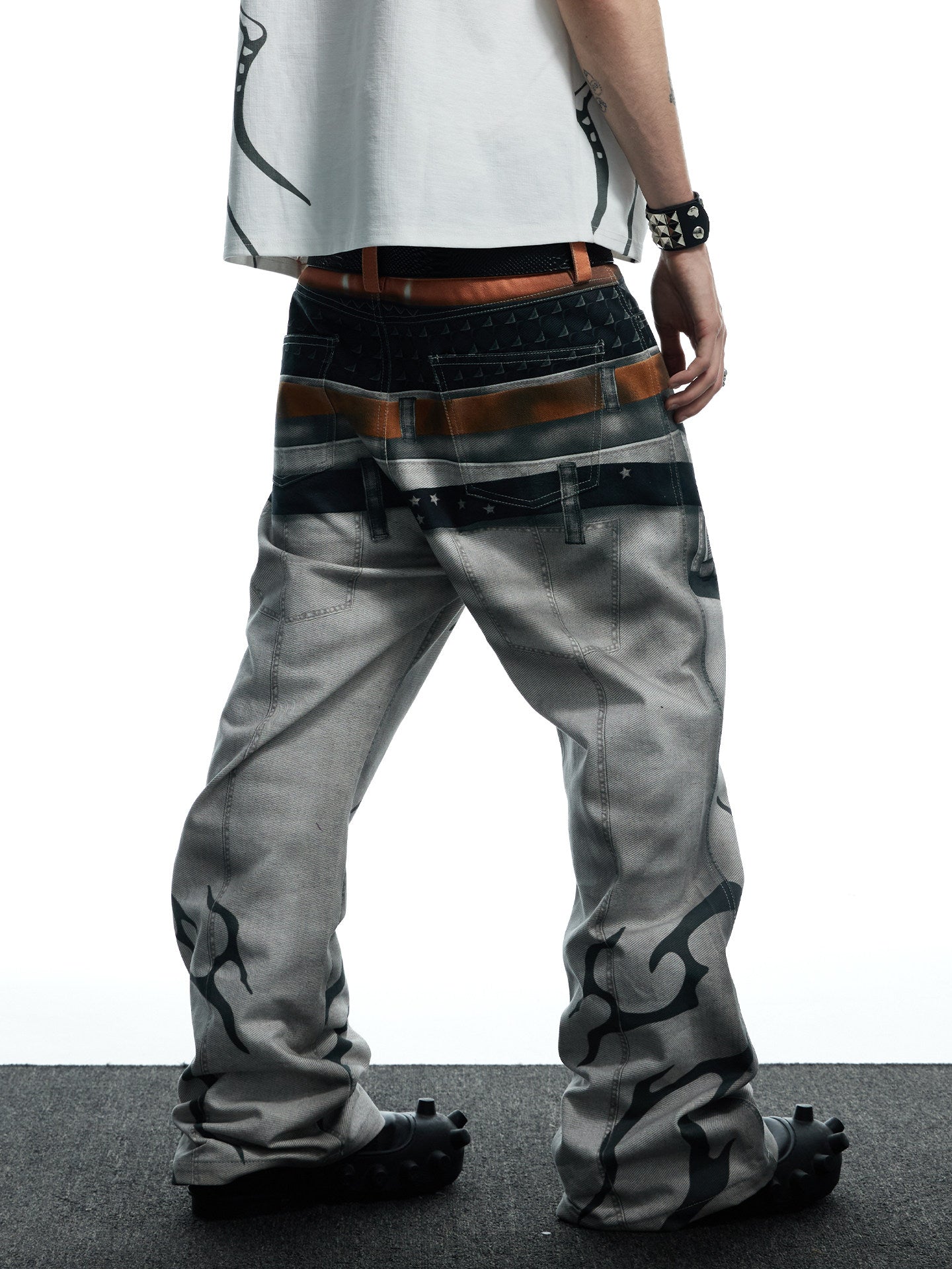 DND4DES Original  3D Printed Double Waistband Pistol Tiger Stripe Straight Leg Flared Jeans