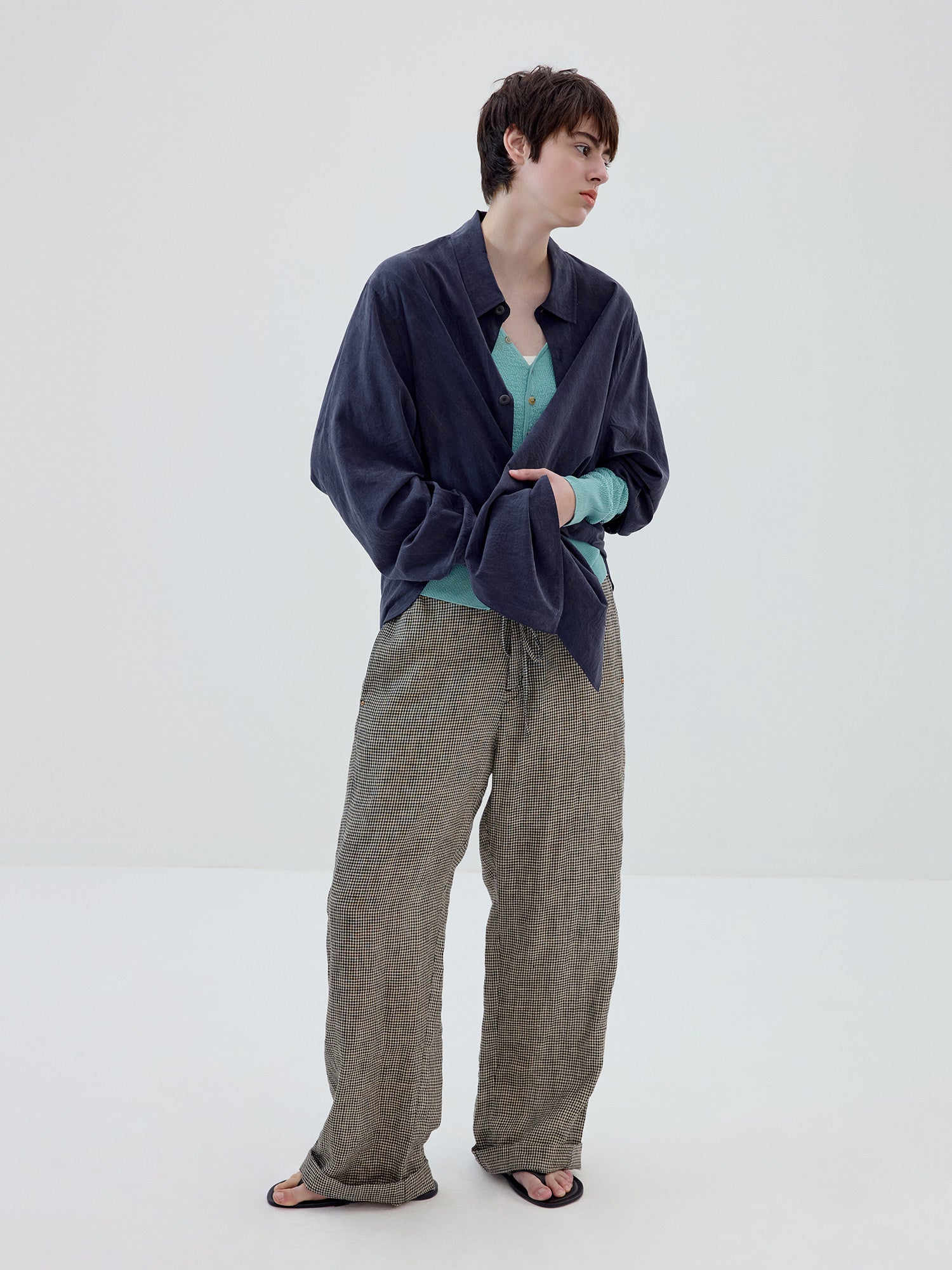 Simple Project Plaid Linen Trousers