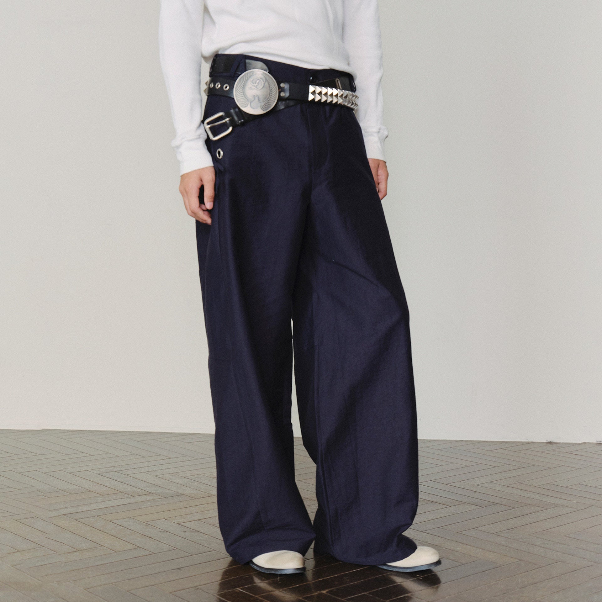 Sairenssei Metal-Accented Grommet Detail Pants