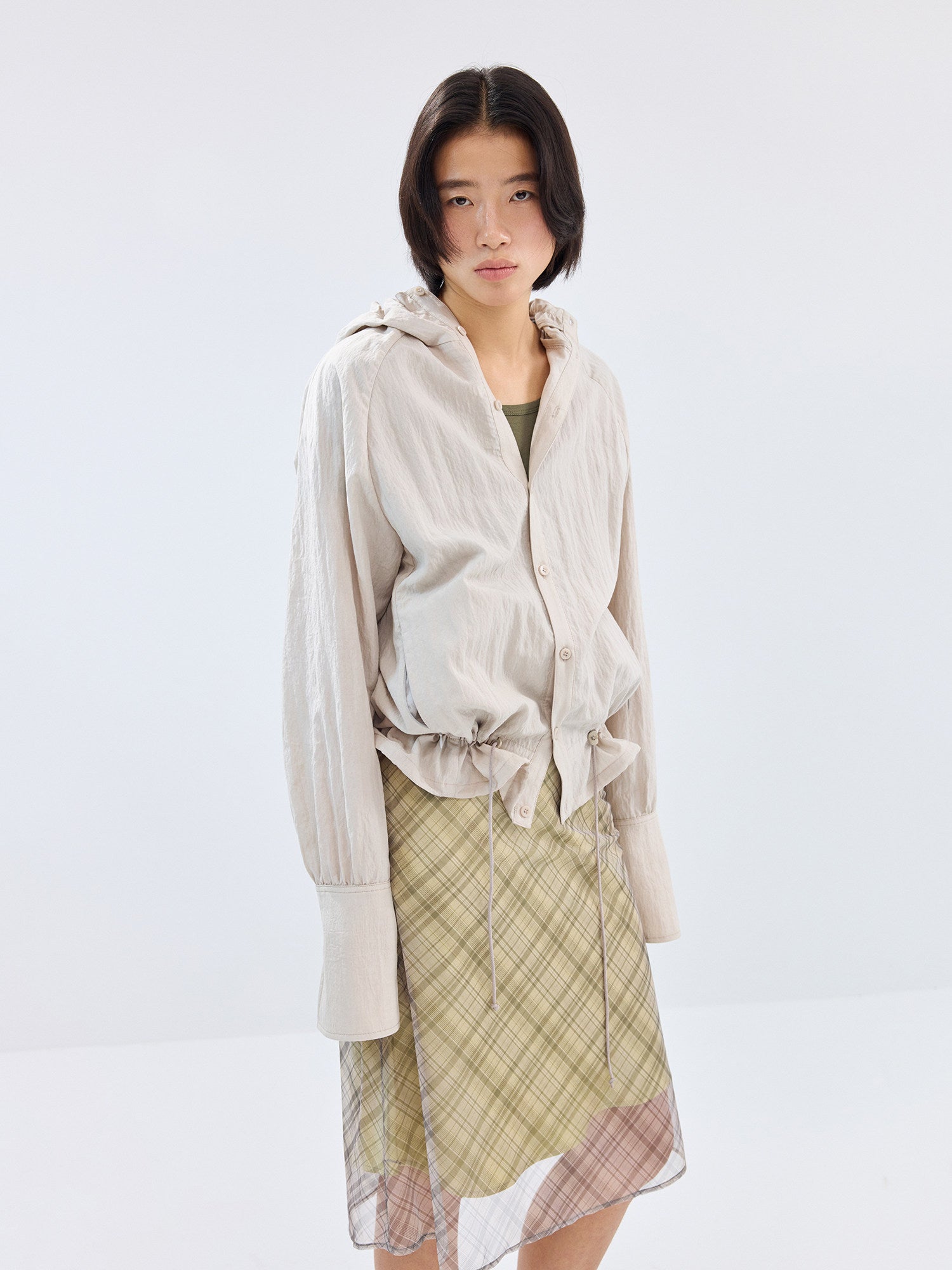 Simple Project  Lace-up Hooded Shirt