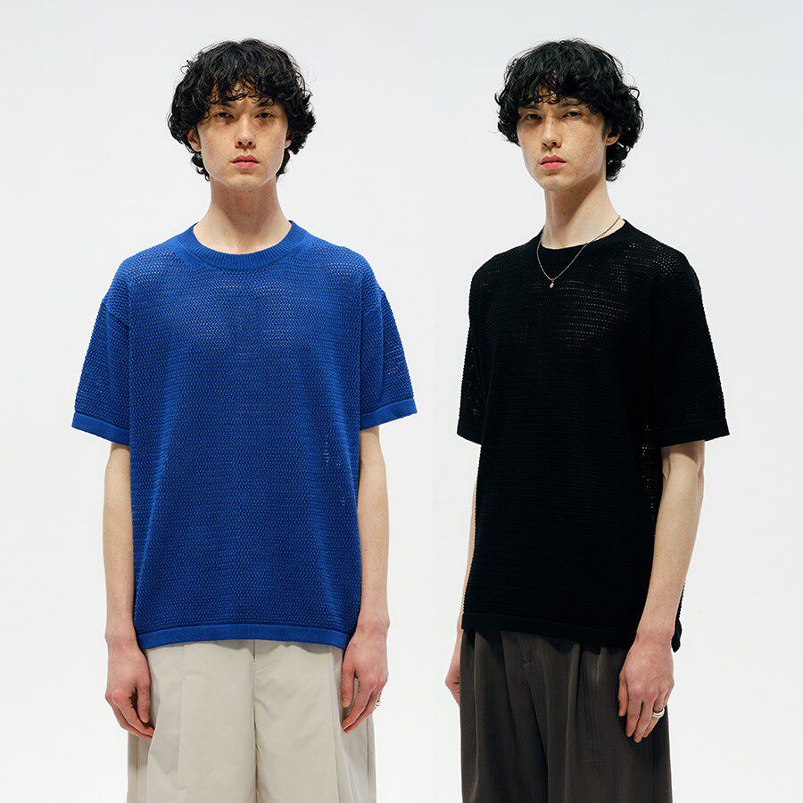 Sairenssei Hollow-Out Floral Knit Simple Loose Short-Sleeve T-Shirt