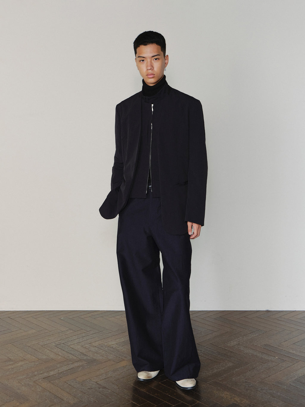 Sairenssei Detachable Faux Two-Piece Double Zipper Simple Suit Jacket