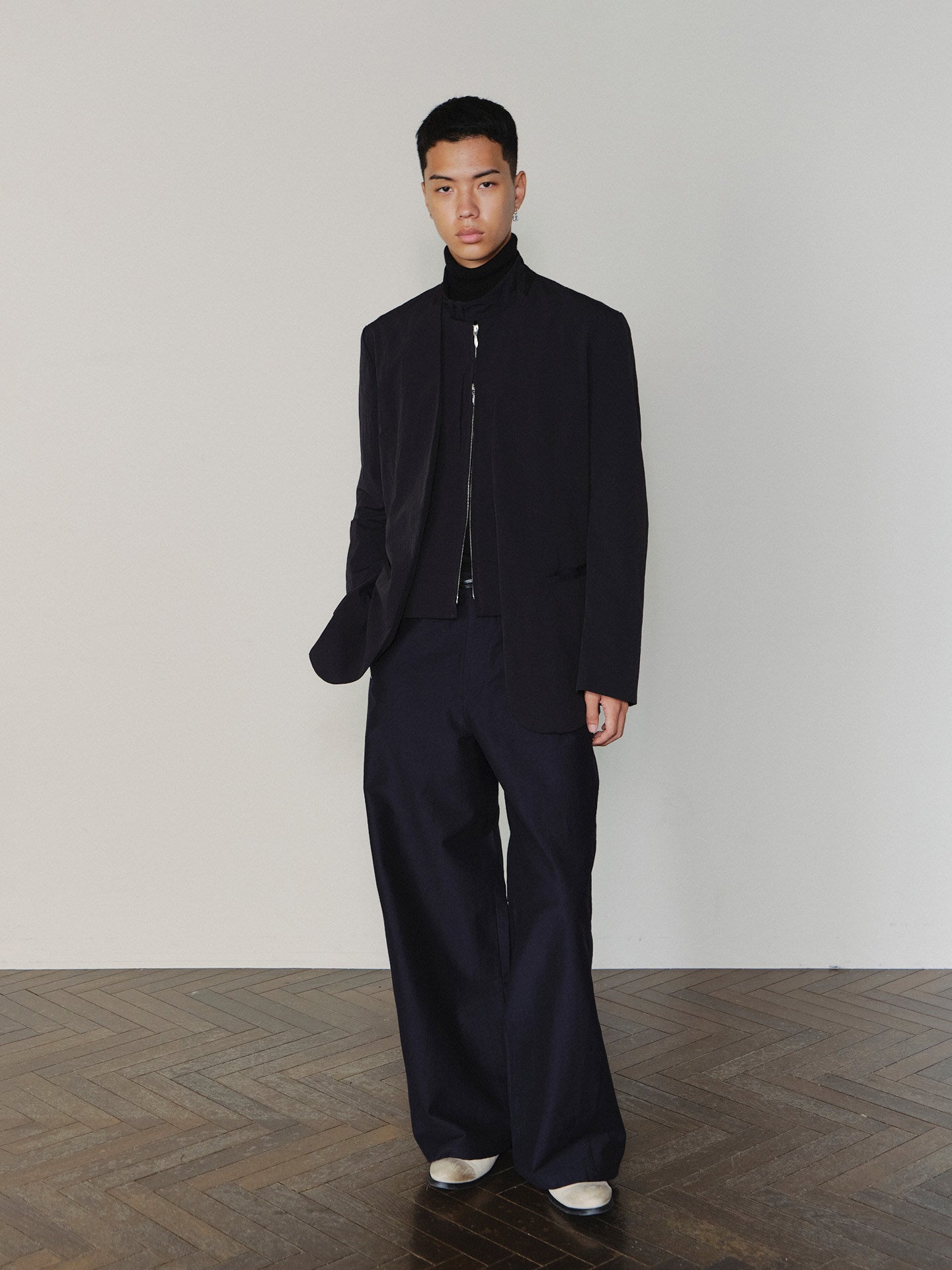 Sairenssei Detachable Faux Two-Piece Double Zipper Simple Suit Jacket
