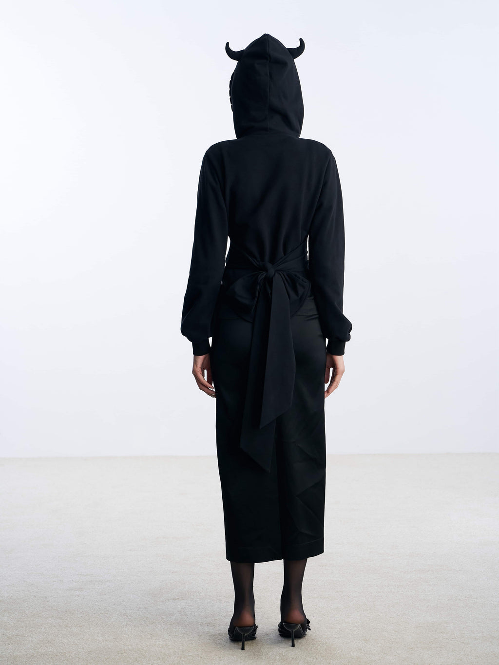 Nodress black devil's horn waist cinched sweatshirt jacket