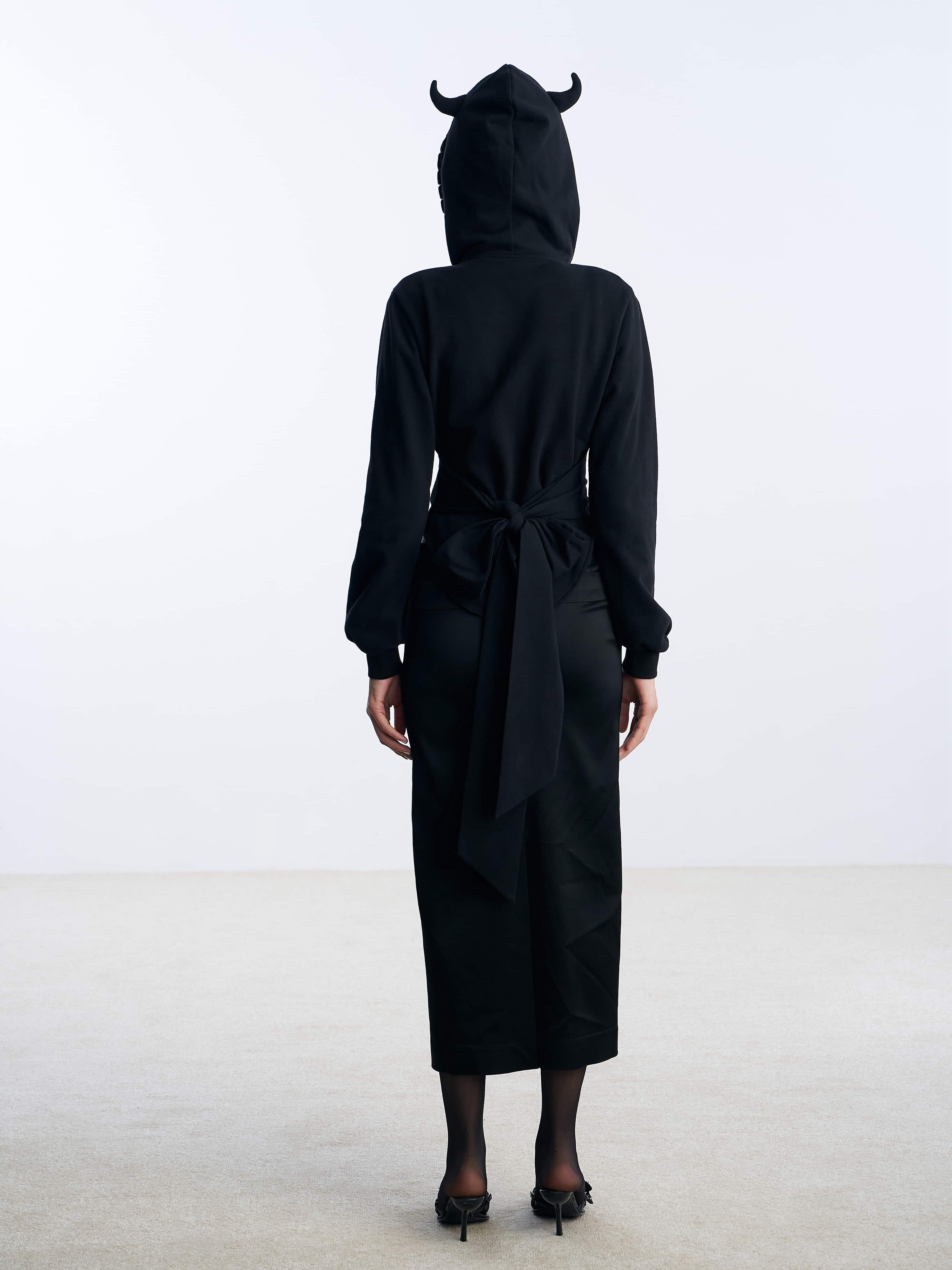 Nodress black devil's horn waist cinched sweatshirt jacket