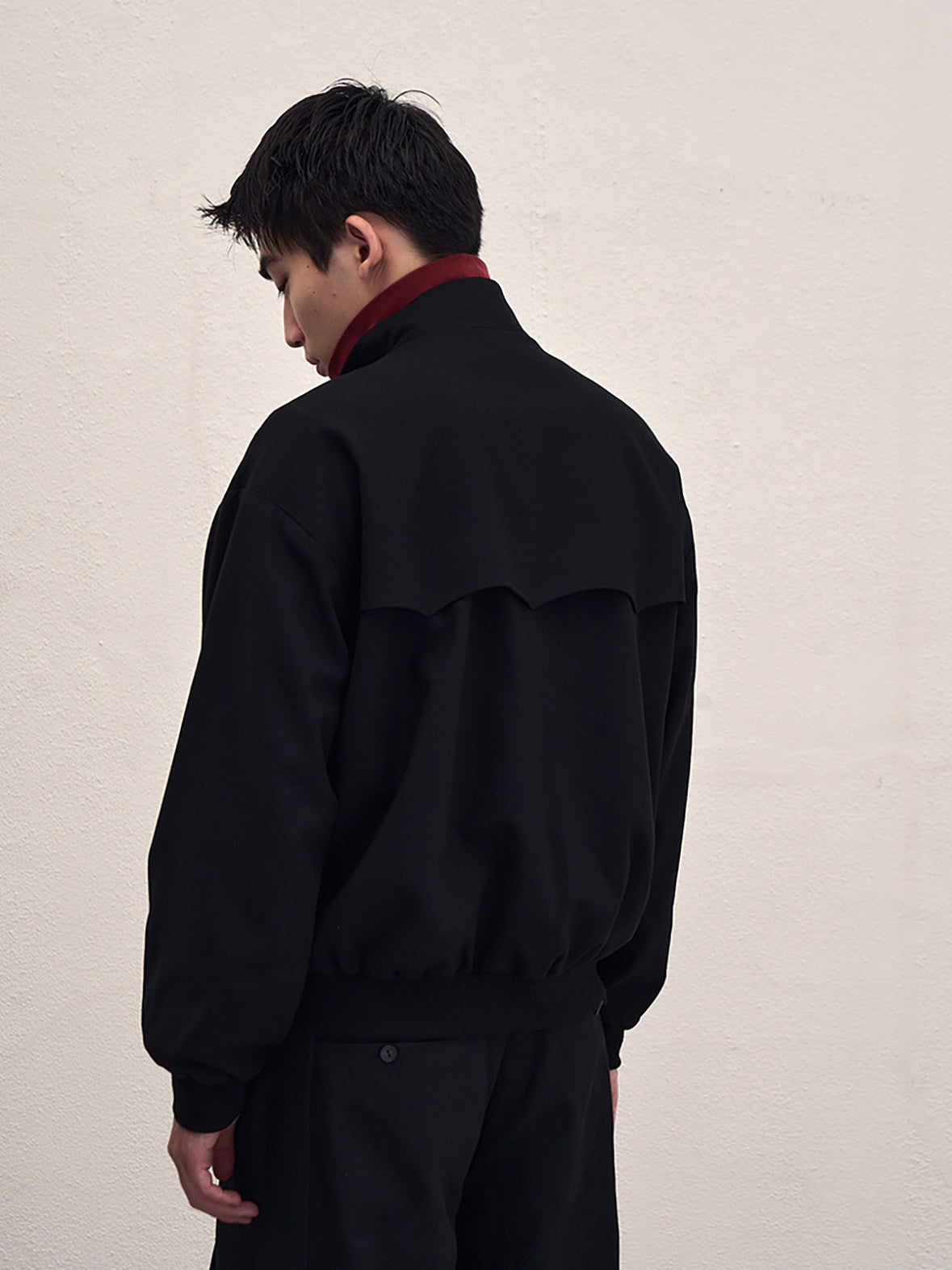 Sairenssei Black Heavy-Duty Beaded Stand Collar Minimalist Jacket