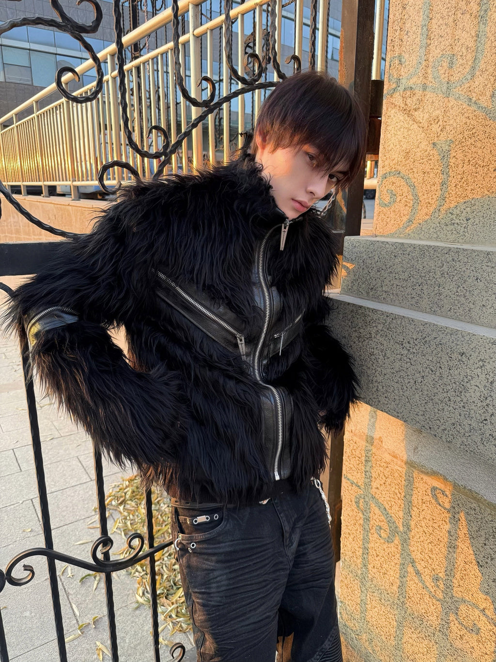 REBEL WAVE25FW "Ж" Patchwork Leather Zipper Fur Jacket