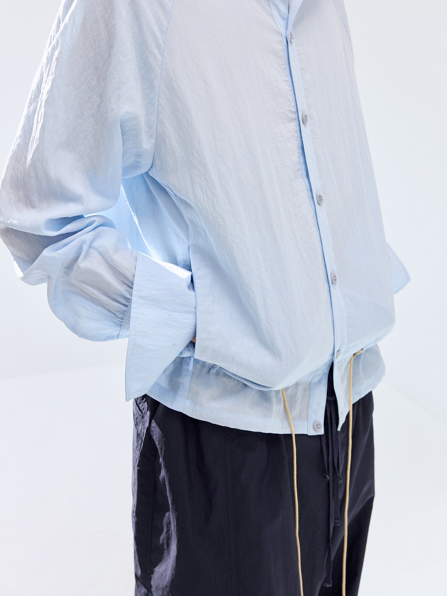 Simple Project  Lace-up Hooded Shirt