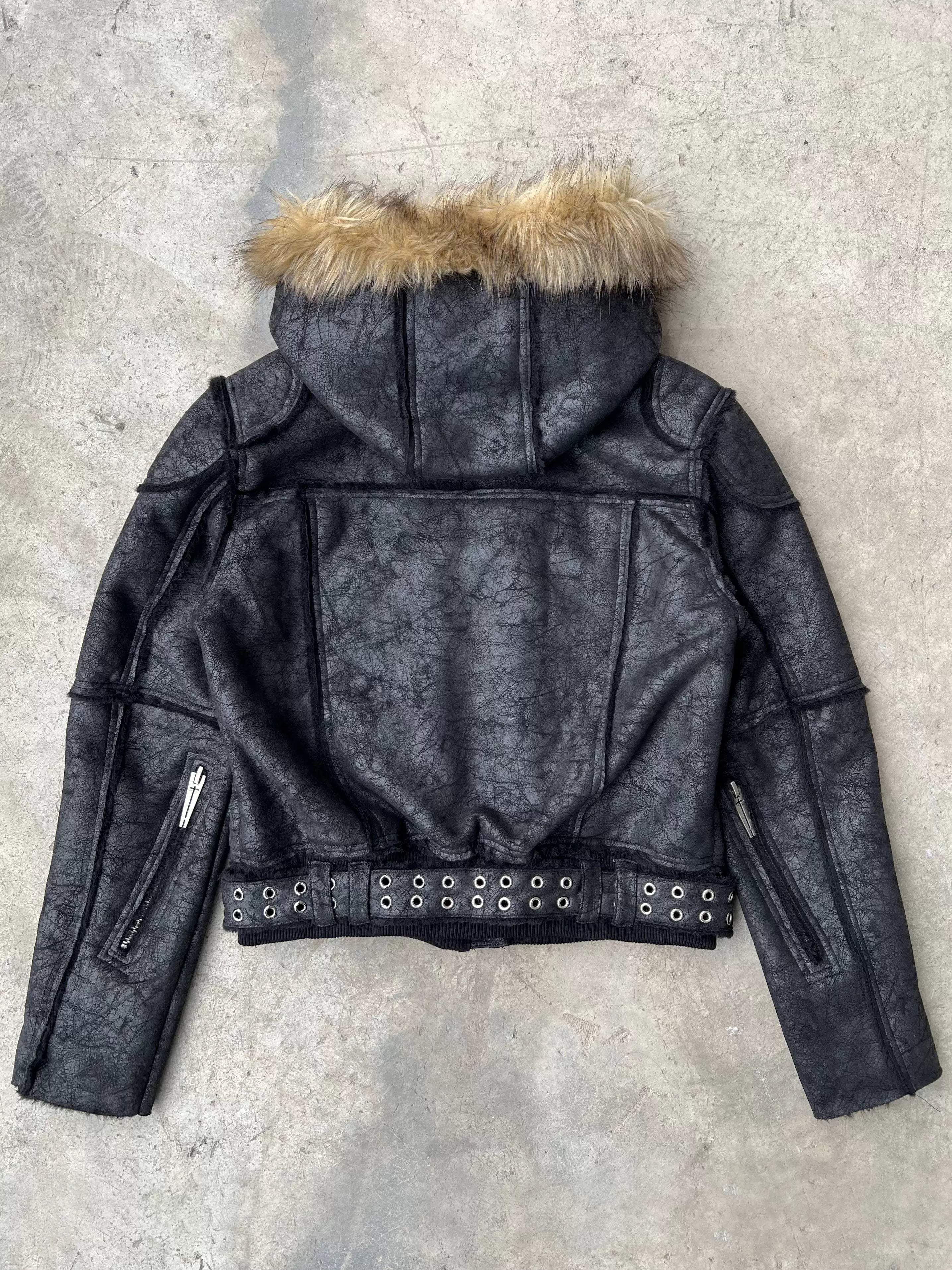 REBEL WAVE24FW "WØR" Crackle Leather Jacket with Multi-Zip Detachable Fur Collar