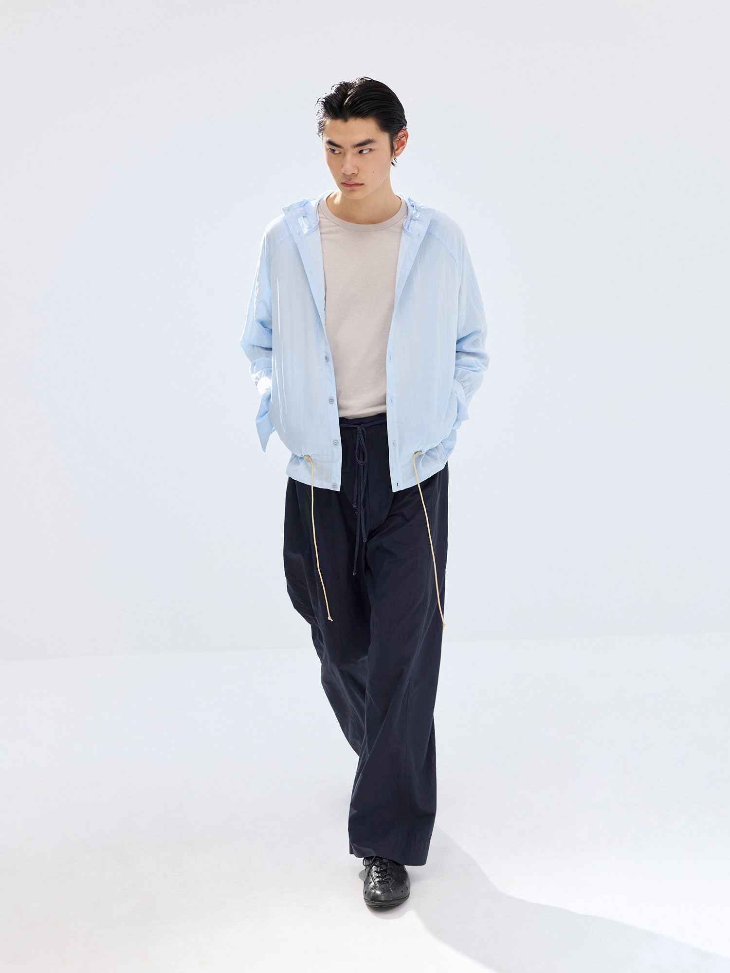 Simple Project  Lace-up Hooded Shirt