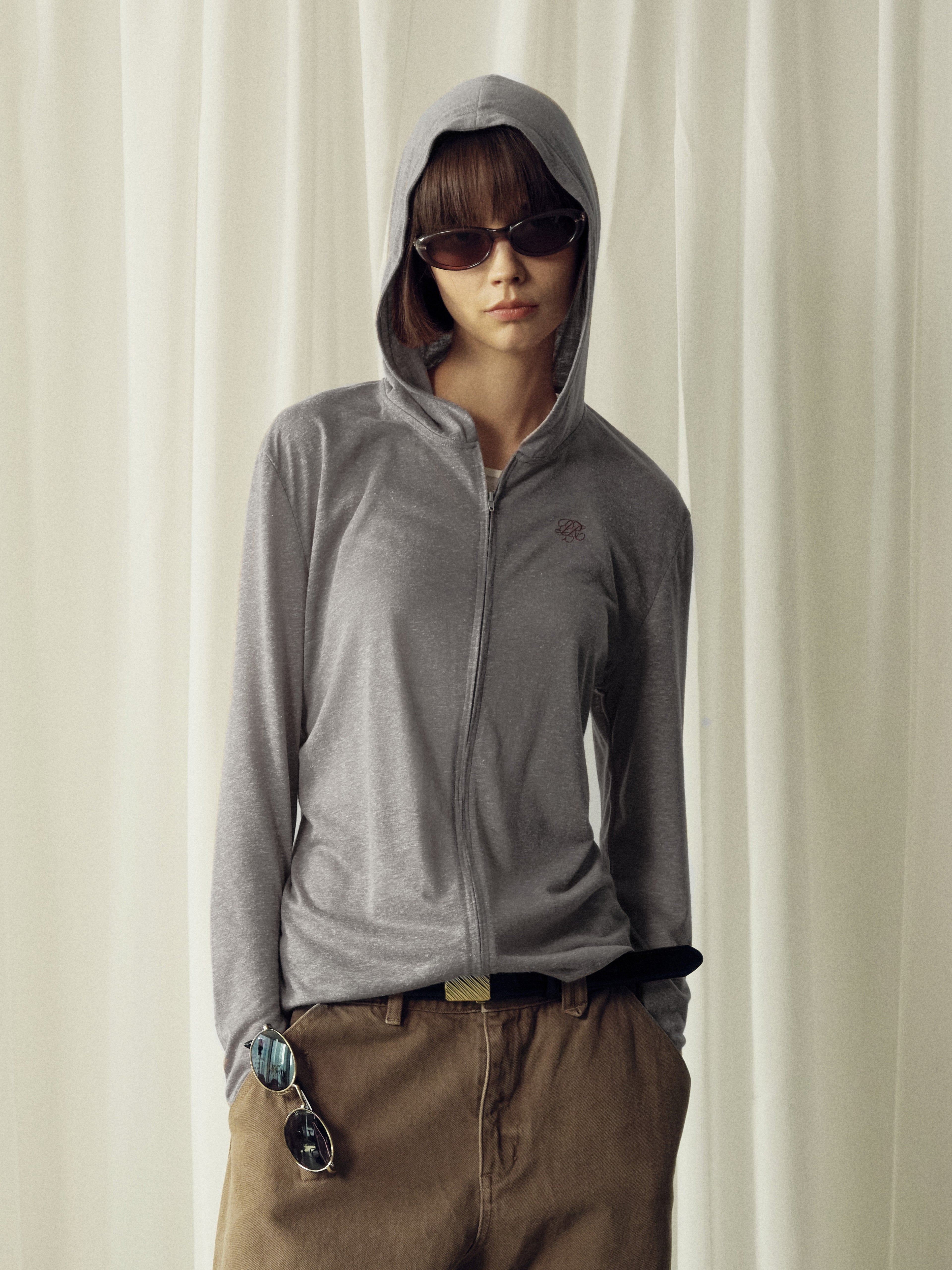Choi Ranjun's linen-blend zippered hooded sun protection suit