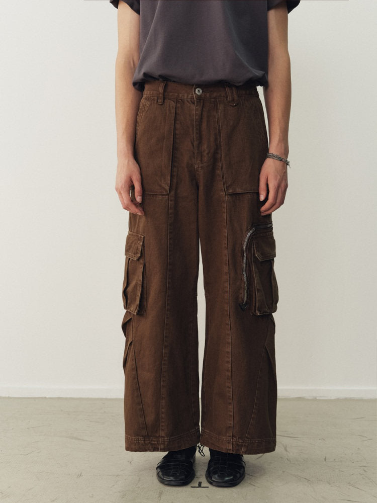 THE PROUDER brown pleated pocket cargo pants