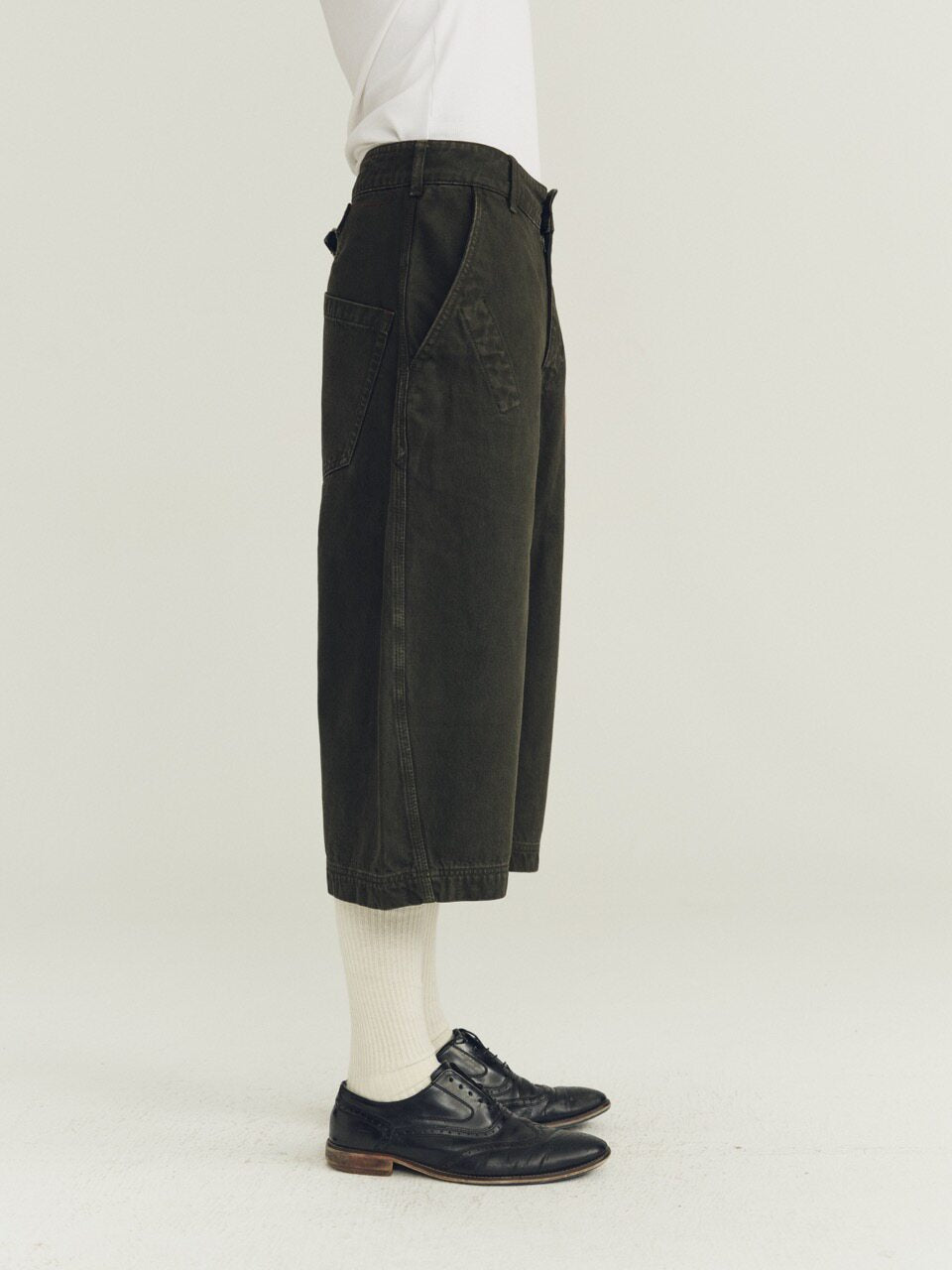 THE PROUDER  cotton army green three-dimensional cut denim cropped pants