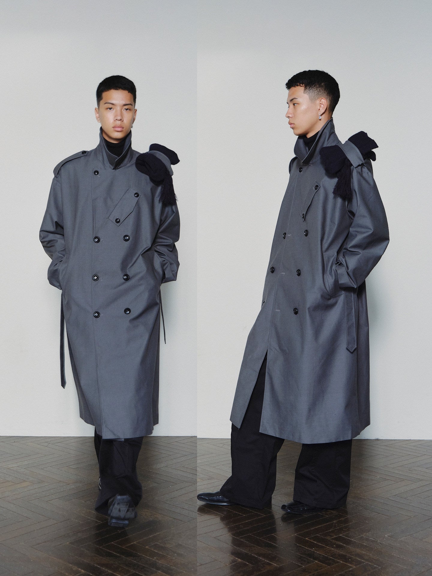 Sairenssei Oversized Sleeve Double-Breasted Long Trench Coat.