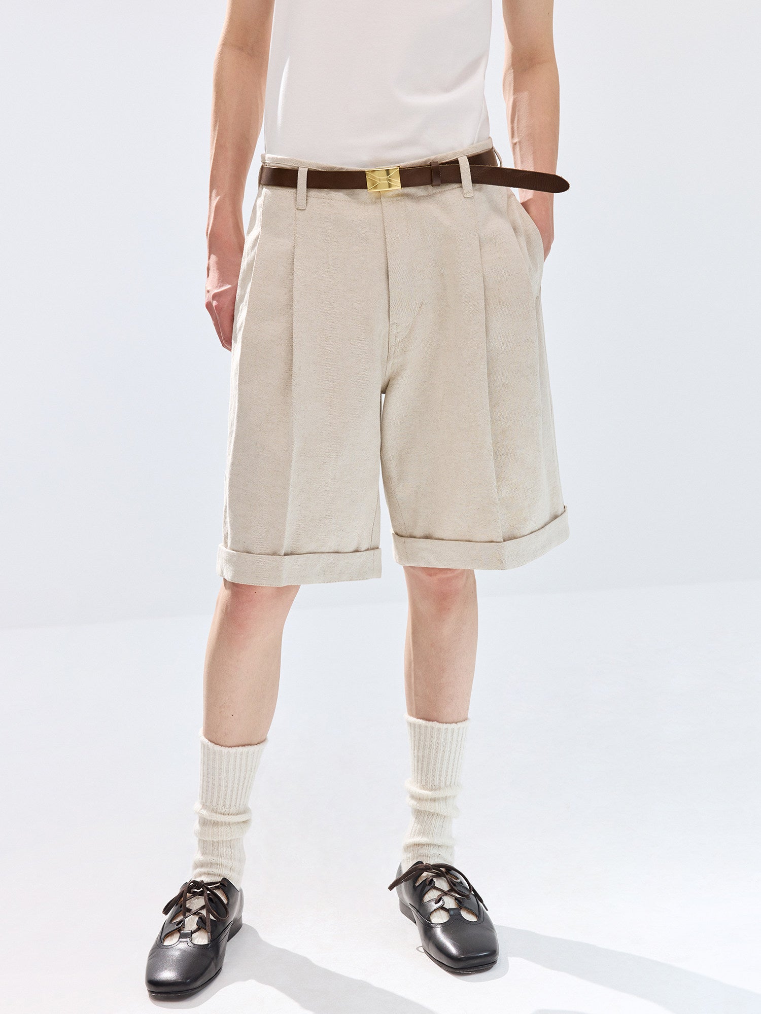 Simple Project Linen-blend Bermuda Shorts